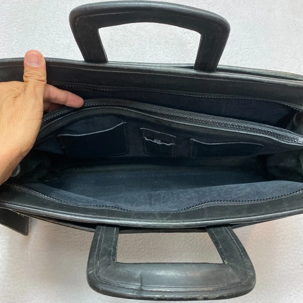 Jack Georges Briefcase Double Handle Black Leather Bag Work Laptop